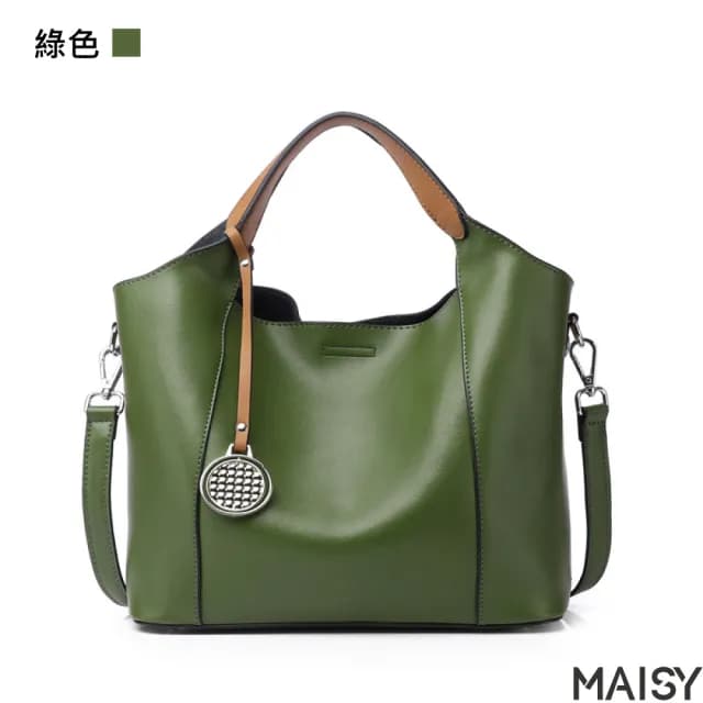 【MAISY】情人節禮物 真皮 歐美流行風格牛皮子母手提包(真皮包包 現+預  黑色／卡其棕／灰色／紫色／綠色)