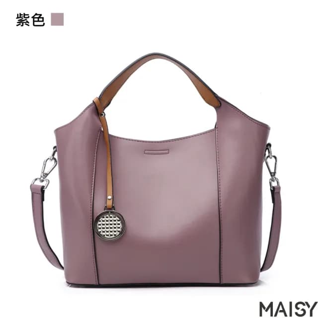 【MAISY】情人節禮物 真皮 歐美流行風格牛皮子母手提包(真皮包包 現+預  黑色／卡其棕／灰色／紫色／綠色)