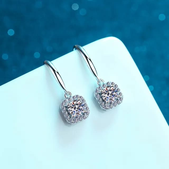 【巴黎精品】現貨+預購 莫桑石耳環925純銀耳針(0.5克拉方包滿鑽耳勾女飾品a1co76)