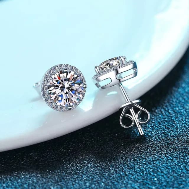 【巴黎精品】現貨+預購 莫桑石耳環925純銀耳針(1克拉經典四爪圓包女飾品a1co16)