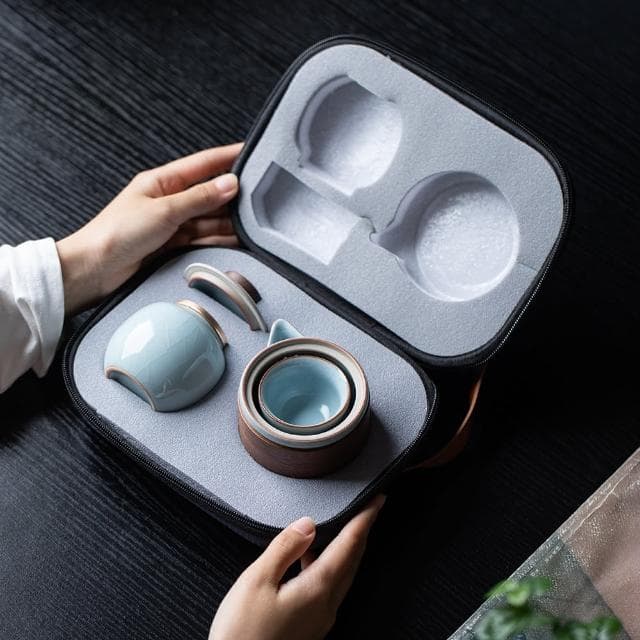 【美味好伙伴】悠遊旅行茶具組 汝窯 哥窯 露營 野餐(茶具 茶壺 茶杯 茶倉 茶葉罐 爬山 健走)