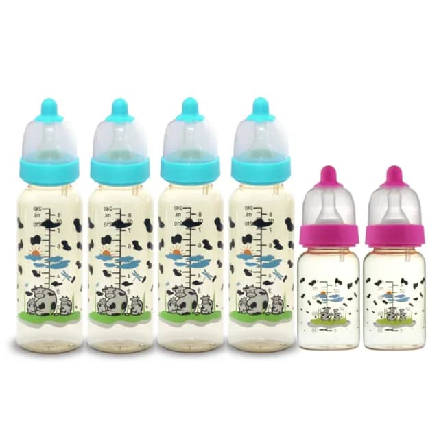 【貝喜力克】防脹氣PPSU直圓型奶瓶特惠組(240ml*4+120ml*2)