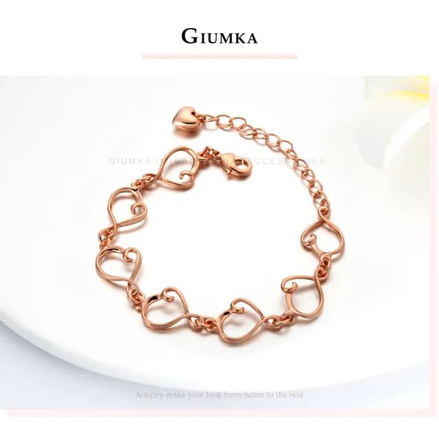 【GIUMKA】手鍊．扭轉真愛．鏤空愛心．玫金(送禮)