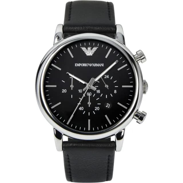 【EMPORIO ARMANI】Classic 城市時尚三眼計時手錶-黑/46mm 禮物 送禮 推薦(AR1828)