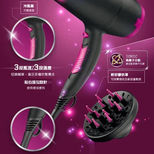 【VS沙宣】電氣石柔髮負離子吹風機 附烘罩(VS5543PIW)