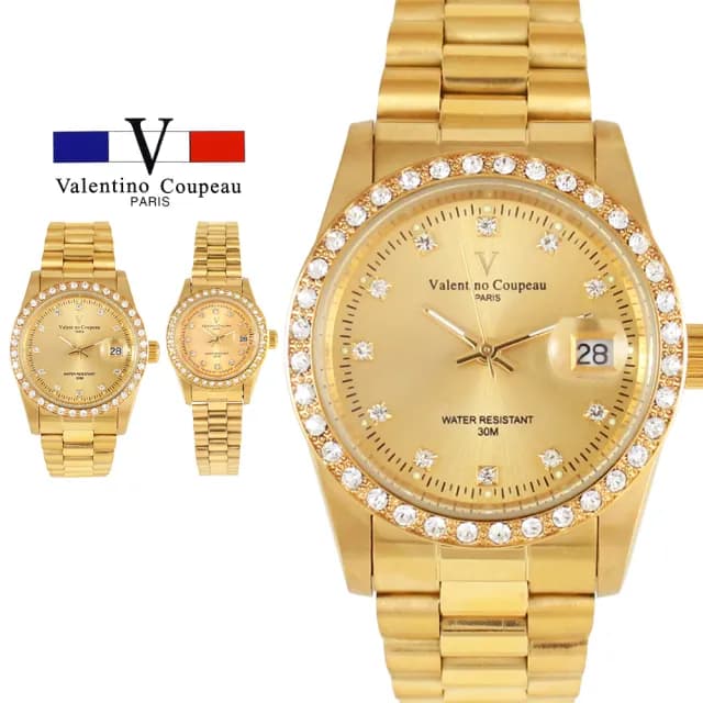 【Valentino Coupeau】圈鑽全金帶不鏽鋼殼帶男女錶(范倫鐵諾 古柏  VCC)
