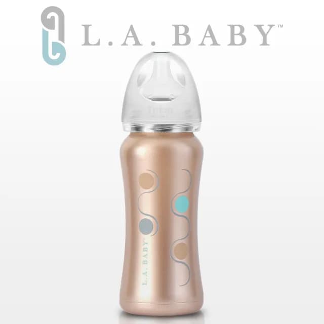 【美國L.A. Baby】超輕量醫療級316不鏽鋼保溫奶瓶 9oz(香檳金)