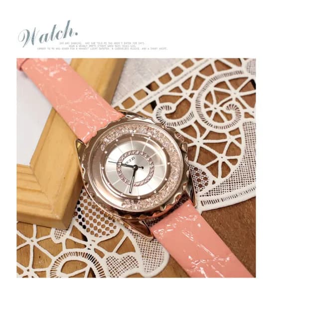 【微笑安安】香港品牌KEZZI＊雙圈滑動晶鑽皮帶女錶(共4色)