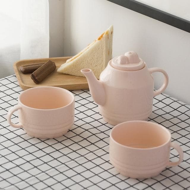 【嘿豬豬 x 交換禮物】茶壺杯組(杯子2入+壺 陶瓷餐具 可愛造型 下午茶組 茶具組 泡茶壺 入厝禮物)