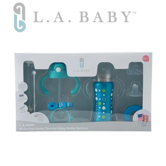 【L.A. Baby】四階段316超輕不鏽鋼保溫奶瓶成長禮盒組270ml 15件組(玫瑰紅)