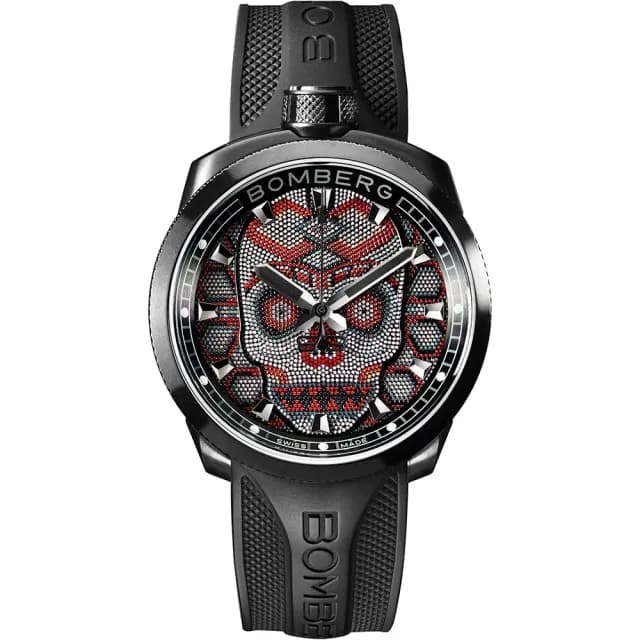 【BOMBERG】炸彈錶 BOLT-68 Skull Pearl 珍珠骷顱手錶-紅x黑 送禮 禮物 推薦(BS45H3PBA.SKP-2.3)