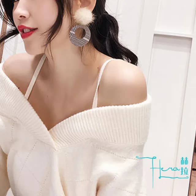 【HERA 赫拉】ll現貨ll明星同款貂毛球格子復古耳飾-2款(飾品)