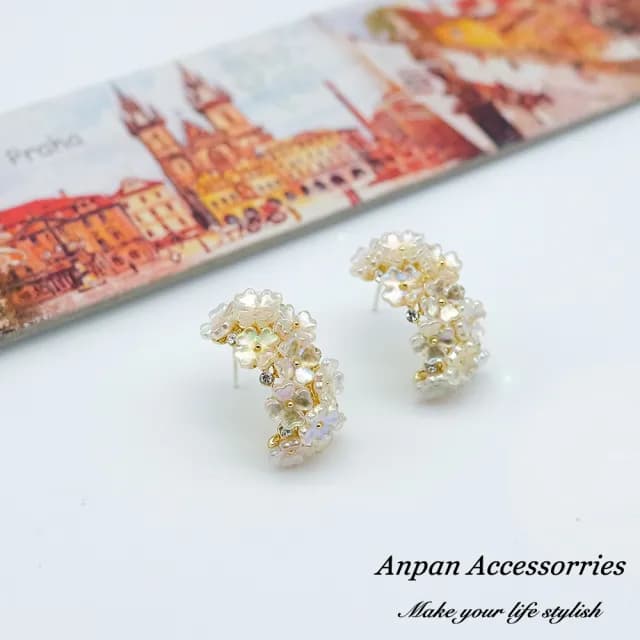 【Anpan】925銀針韓東大門OL百搭貝殼花朵C型耳環