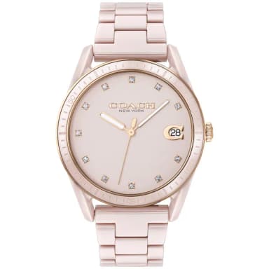 【COACH】官方授權經銷商 優雅質感陶瓷晶鑽腕錶-36mm/粉 雙11 禮物(14503264)