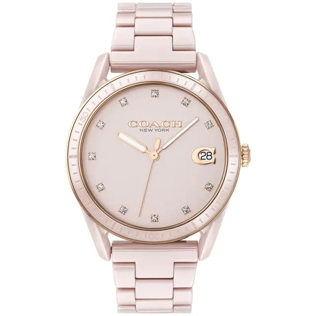 【COACH】官方授權經銷商 優雅質感陶瓷晶鑽腕錶-36mm/粉 雙11 禮物(14503264)