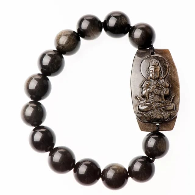 【財神小舖】生肖羊、猴 大日如來 本命佛 金曜石手鍊12mm(已開光 保平安 八大守護神 黑曜石)
