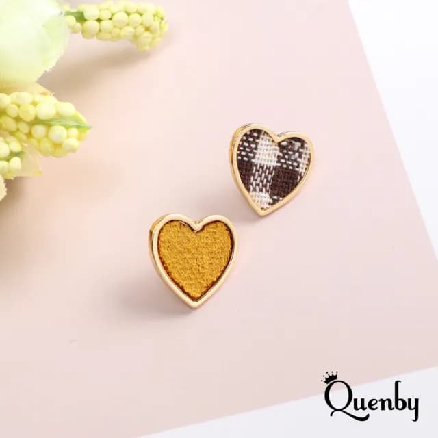【Quenby】簡約百搭格子布少女心貼耳耳環/耳針-黃色(耳針/飾品/配件) - momo購物網 - 好評推薦 -