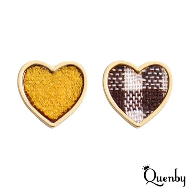 【Quenby】簡約百搭格子布少女心貼耳耳環/耳針-黃色(耳針/飾品/配件) - momo購物網 - 好評推薦 -