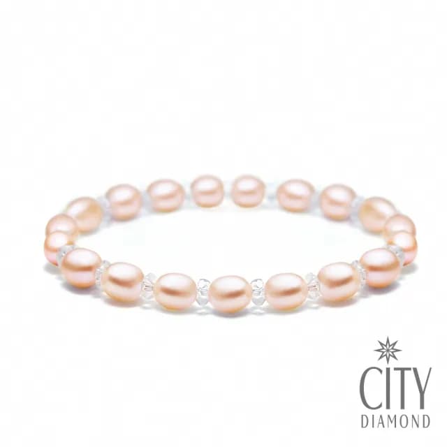 【City Diamond 引雅】天然粉橘珍珠 手鍊(珠潤月詠系列)