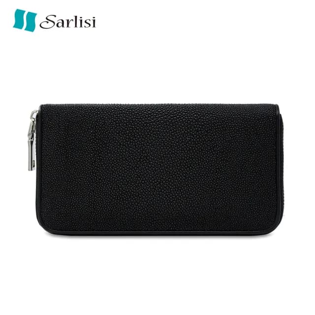 【Sarlisi】經典珍珠魚皮長夾真皮錢包中長款錢夾