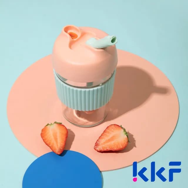 【KKF 吻吻魚】彩虹啵啵兩用吸管隨行杯 365ml(耐熱玻璃、可拆洗、吸管直飲兩用、附精美包裝、送禮推薦)