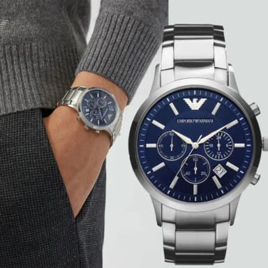 【EMPORIO ARMANI】Classic 三眼計時手錶-藍x銀/43mm 禮物 送禮 推薦(AR2448)