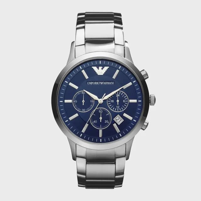 【EMPORIO ARMANI】Classic 三眼計時手錶-藍x銀/43mm 禮物 送禮 推薦(AR2448)