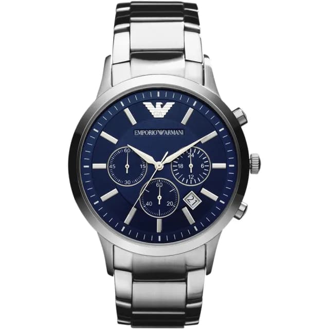 【EMPORIO ARMANI】Classic 三眼計時手錶-藍x銀/43mm 禮物 送禮 推薦(AR2448)