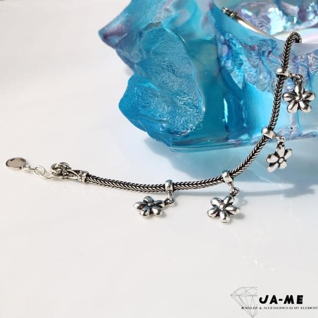 【JA-ME】千足銀小花琺瑯手鍊 男士或大手圍女士適合(母親節禮物/現貨)