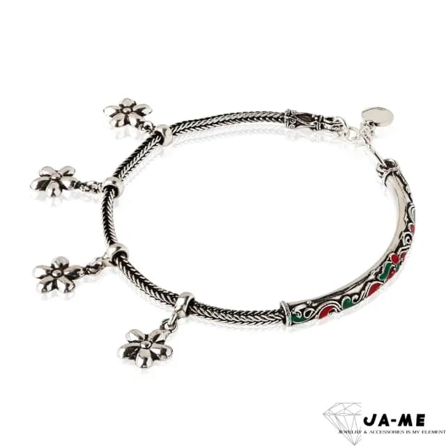 【JA-ME】千足銀小花琺瑯手鍊 男士或大手圍女士適合(情人節/父親節/禮物/現貨)
