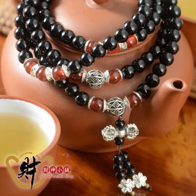 【財神小舖】108珠藏銀手鍊 佛珠 念珠 平安祈福 開運 轉運(已開光 3款可選 佛教七寶  保平安 護身)