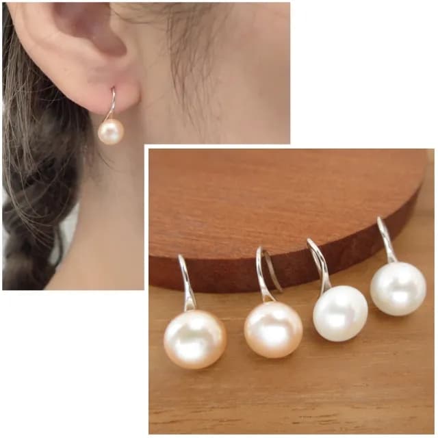 【海洋盒子】天然淡水珍珠。高雅質感針勾式純銀耳環.生日禮物 送禮  新年禮物(925純銀耳環外鍍 