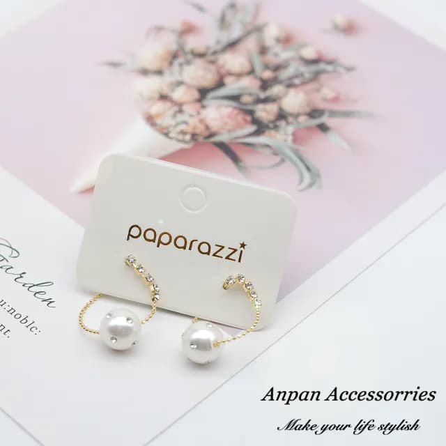 【Anpan】韓東大門前後扣珍珠鑽石垂墜925銀耳針式耳環