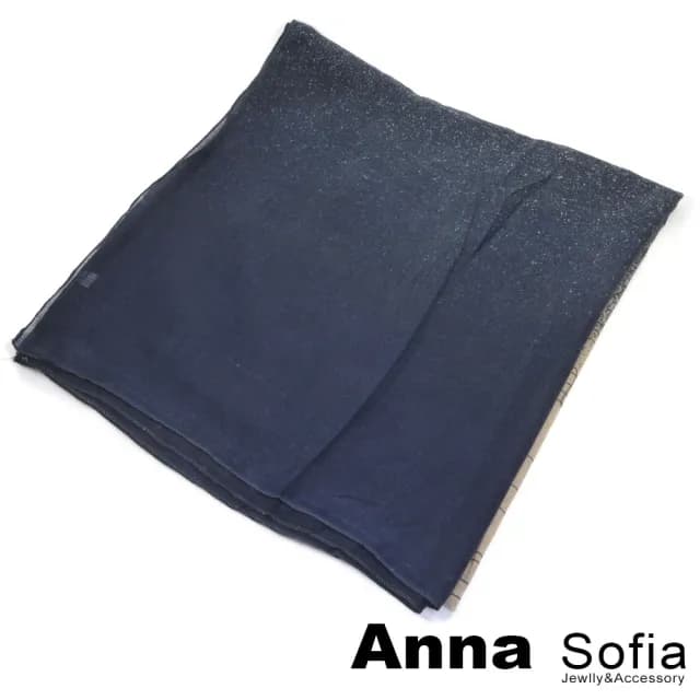 【AnnaSofia】圍巾披肩-灑點舞線 拷克邊棉麻感 現貨(駝藏藍系)