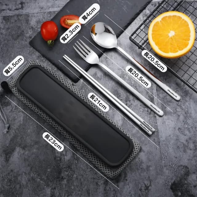 【樂邁家居】304不鏽鋼 便攜式餐具組 附收納盒(環保三色任選/筷子叉子湯匙)