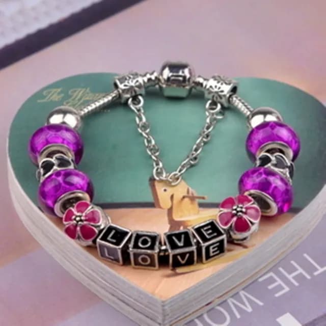 【米蘭精品】現貨+預購 串珠手鍊(琉璃珠可愛小花LOVE英文字母母親節情人節生日聖誕節交換禮物女飾品71o13)