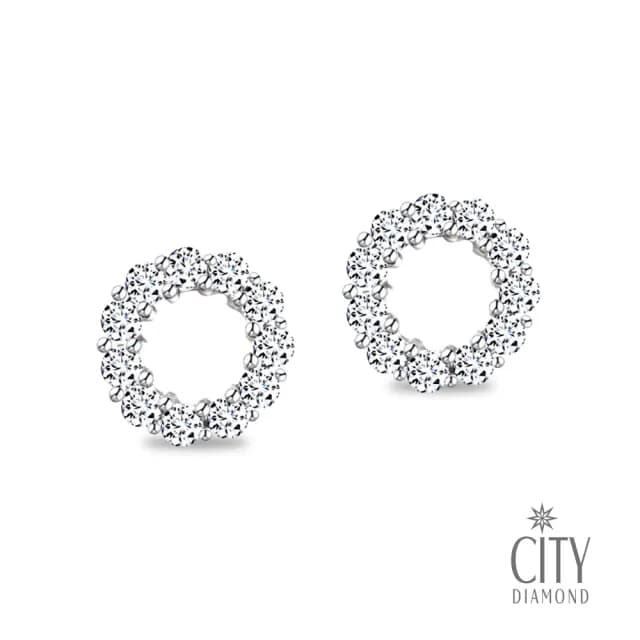 【City Diamond 引雅】『皇家甜甜圈』白K金晶鑽耳環(浮光留影系列)