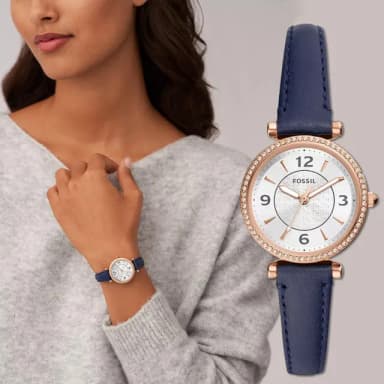 【FOSSIL】Carlie 晶鑽皮帶女錶-海軍藍/28mm 禮物 送禮 推薦(ES5295)
