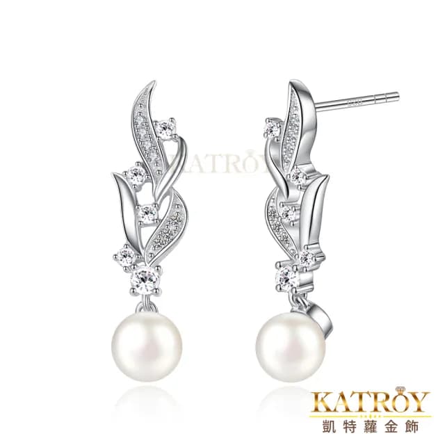 【KATROY】天然珍珠 925純 圓潤珍珠 6.0-6.5 mm 白珍珠 耳針式耳環 母親節禮物 FG6213(銀色款)