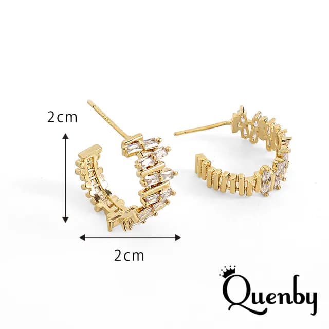 【Quenby】925純銀 質感鑲鑽交錯C形耳環(耳針/飾品/配件) - momo購物網 - 好評推薦 -
