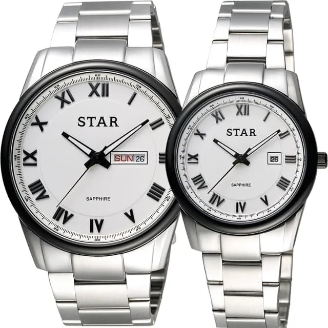 【STAR】時代 羅馬城市時尚對錶-白x黑框/43+32mm 送禮 禮物 推薦(1T1512-211S-W+1T1512-111S-W)