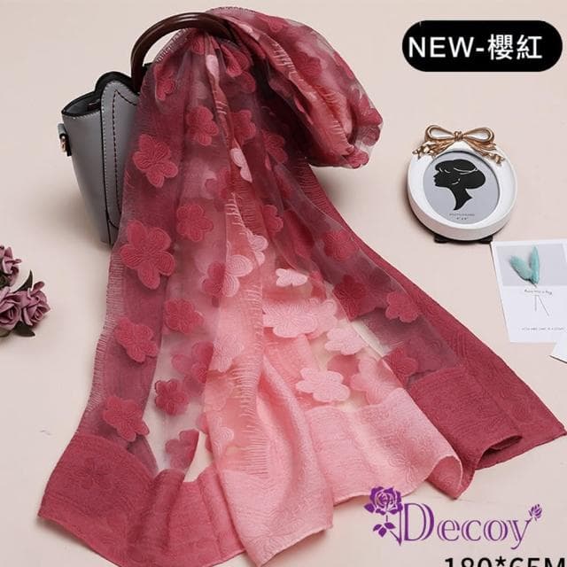 【Decoy】雙色梅花＊漸變名媛雪紡紗透膚披肩圍巾(多色可選)