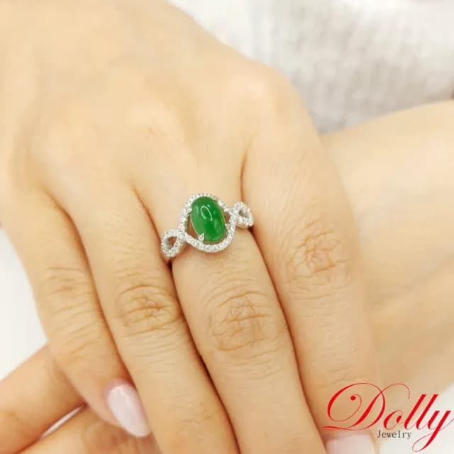 【DOLLY】14K金 緬甸陽綠冰種翡翠鑽石戒指(母親節 長輩送禮 交換禮物首選)