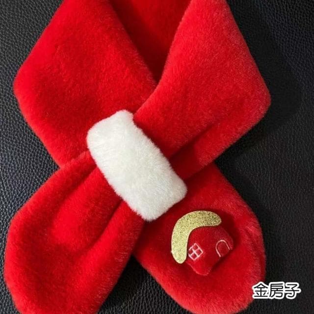 【橘魔法】兒童喜氣立體裝飾珊瑚絨毛絨保暖圍脖(大紅 圍巾 過年 新年 寒流 小童 女童 男童 保暖 交換禮物)