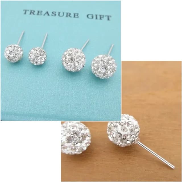【海洋盒子】精緻閃耀鑲鑽球球925純銀耳環.新年禮物 送禮 生日禮物(貼耳耳環.外鍍專櫃級正白K)