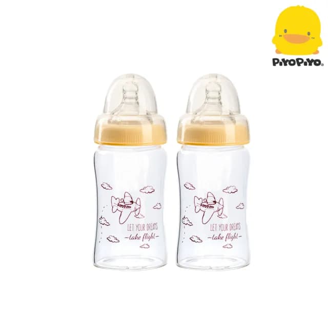 【Piyo Piyo 黃色小鴨】寬口徑晶鑽奶瓶180ml*2