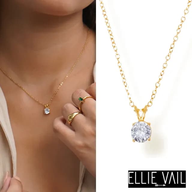 【ELLIE VAIL】邁阿密防水珠寶 圓形明亮切割 金色單鑽鎖骨鍊 Lillian(防水珠寶)