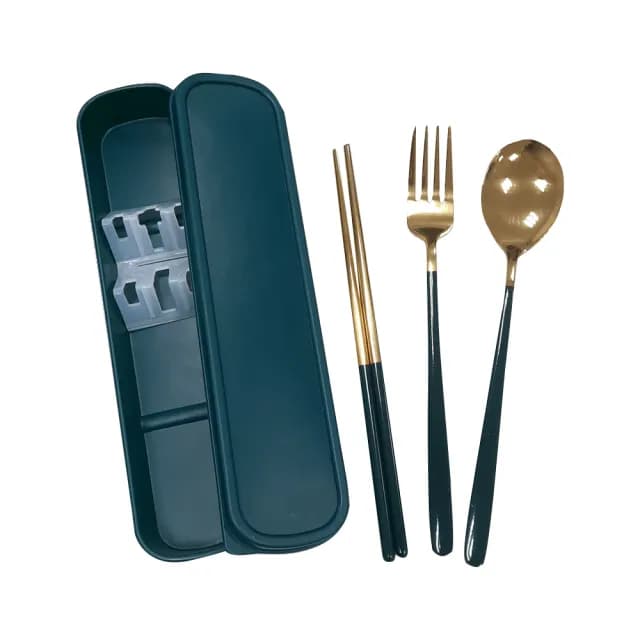 【EZlife】304不鏽鋼歐式便攜鈦金餐具四件套(贈矽膠吸管4支組)