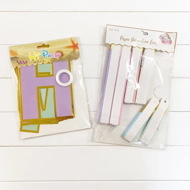 【橘魔法】燙金滾邊生日快樂拉條+紙扇花布置用品(生日快樂 場地布置 裝飾品 拉條 派對)