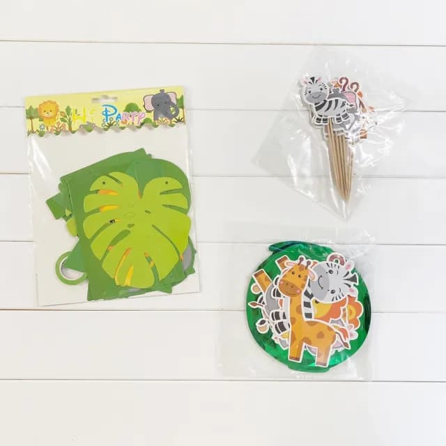 【橘魔法】森林動物生日快樂拉條+蛋糕插牌布置用品(週歲 生日快樂 嬰兒 小童 場景布置 拉條 場地布置)